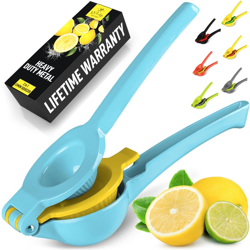 Zulay Metal 2In1 Lemon Squeezer Manual  Sturdy Max Extraction Hand Juicer Lemon Squeezer Gets Every Last Drop  Easy to Clean Manual Citrus Juicer  EasytoUse Lemon Juicer Squeezer  BlueYellow