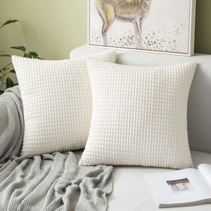 MIULEE MIULEE Pack of 2 Christmas Pillow Covers 18 x 18 Inch Cream White Super Soft Corduroy Decorative Throw Pillows Couch Home Decor for Cushion Sofa Bedroom Living Room - Image 1
