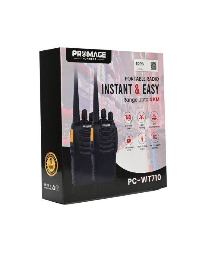 PROMAGE - Promage Connect PC-WT710 Portable Radio Station Walkie-Talkies Six Pack, Compact And Lightweight Design, 1500 mAh Battery, Hands-free, For Outdoor Activities And Industrial Communication | 6 Pack - Image 1