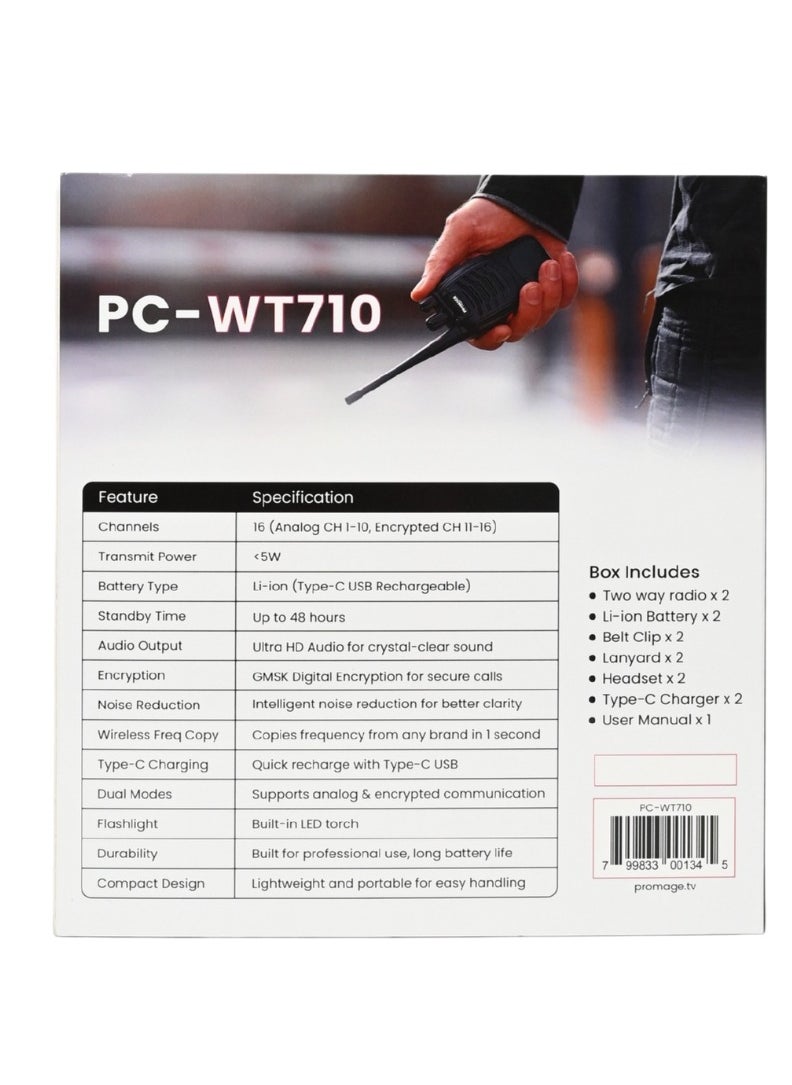 PROMAGE - Promage Connect PC-WT710 Portable Radio Station Walkie-Talkies Six Pack, Compact And Lightweight Design, 1500 mAh Battery, Hands-free, For Outdoor Activities And Industrial Communication | 6 Pack - Image 1