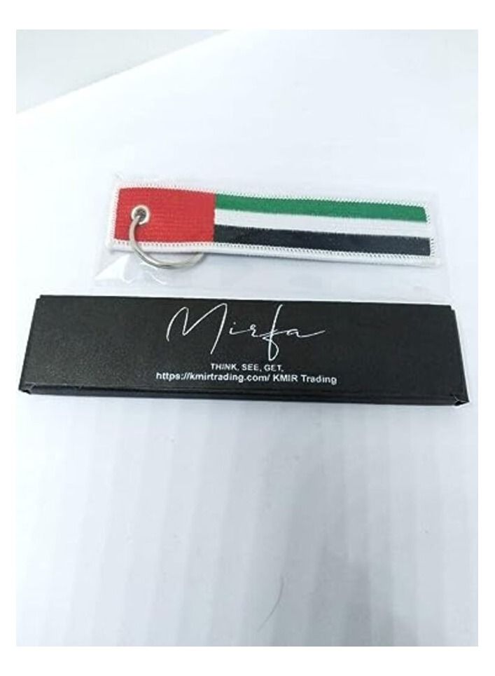 MIRFA UAE Flag Keychain Tag with Key Ring, EDC for Motorcycles, Scooters, Cars and Gifts Flag Key Chain, 100% Embroidered - Image 1