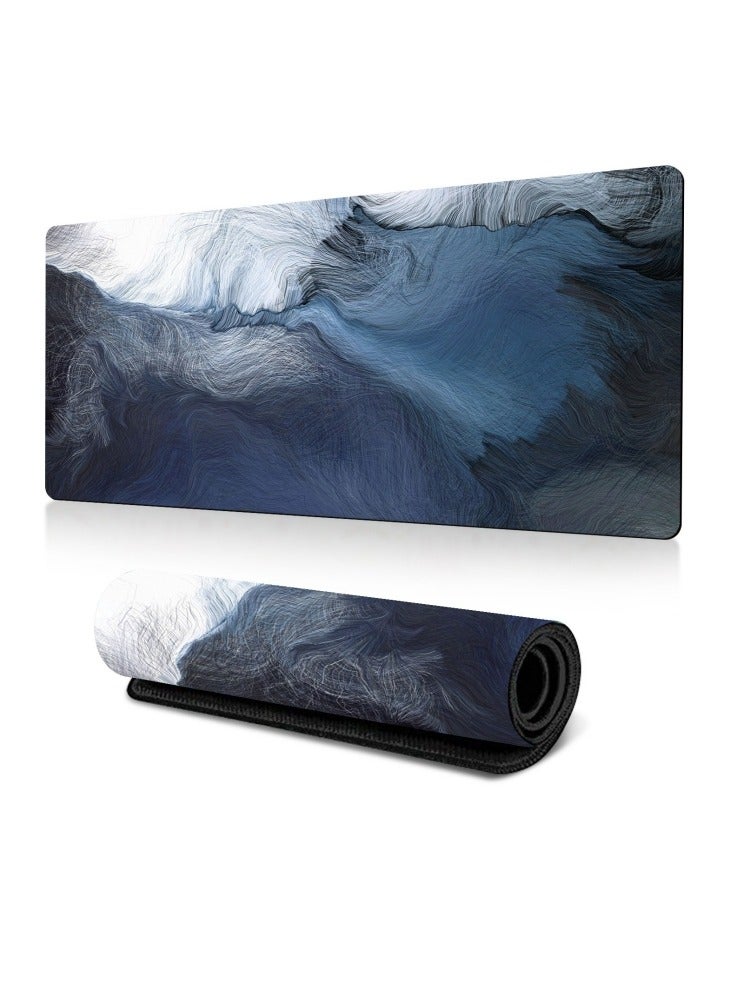 800x300x2mm Large Gaming Mouse Pad Extended Mouse Mat with Stitched Edges, Smooth Waterproof Cloth Surface & Non-Slip Rubber Base, Spill-Resistant Desk Pad for Keyboard & Mouse, Ergonomic Wrist Support, Office & Gamer Essential, Aesthetic Desk Decor Blue(Ink wash)
