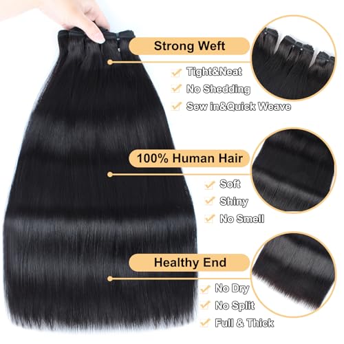 ROYAL IMPRESSION 12A Straight Bundles Human Hair with 5x5 HD Lace Closure (24 26 28+22") 100% Unprocessed Brazilian Virgin Straight Human Hair Weave 3 Bundles with Closure Natural Color - Image 4