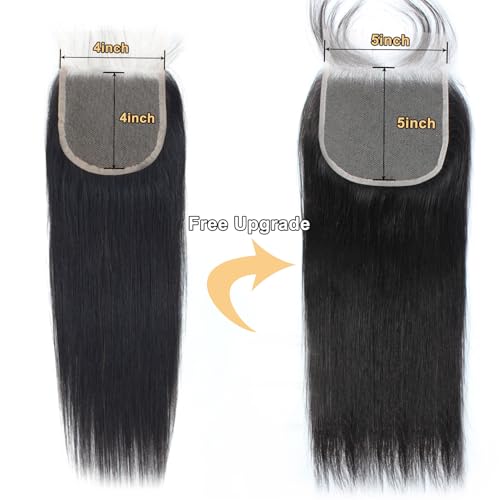 ROYAL IMPRESSION 12A Straight Bundles Human Hair with 5x5 HD Lace Closure (24 26 28+22") 100% Unprocessed Brazilian Virgin Straight Human Hair Weave 3 Bundles with Closure Natural Color - Image 5