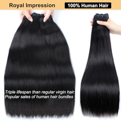 ROYAL IMPRESSION 12A Straight Bundles Human Hair with 5x5 HD Lace Closure (24 26 28+22") 100% Unprocessed Brazilian Virgin Straight Human Hair Weave 3 Bundles with Closure Natural Color - Image 2