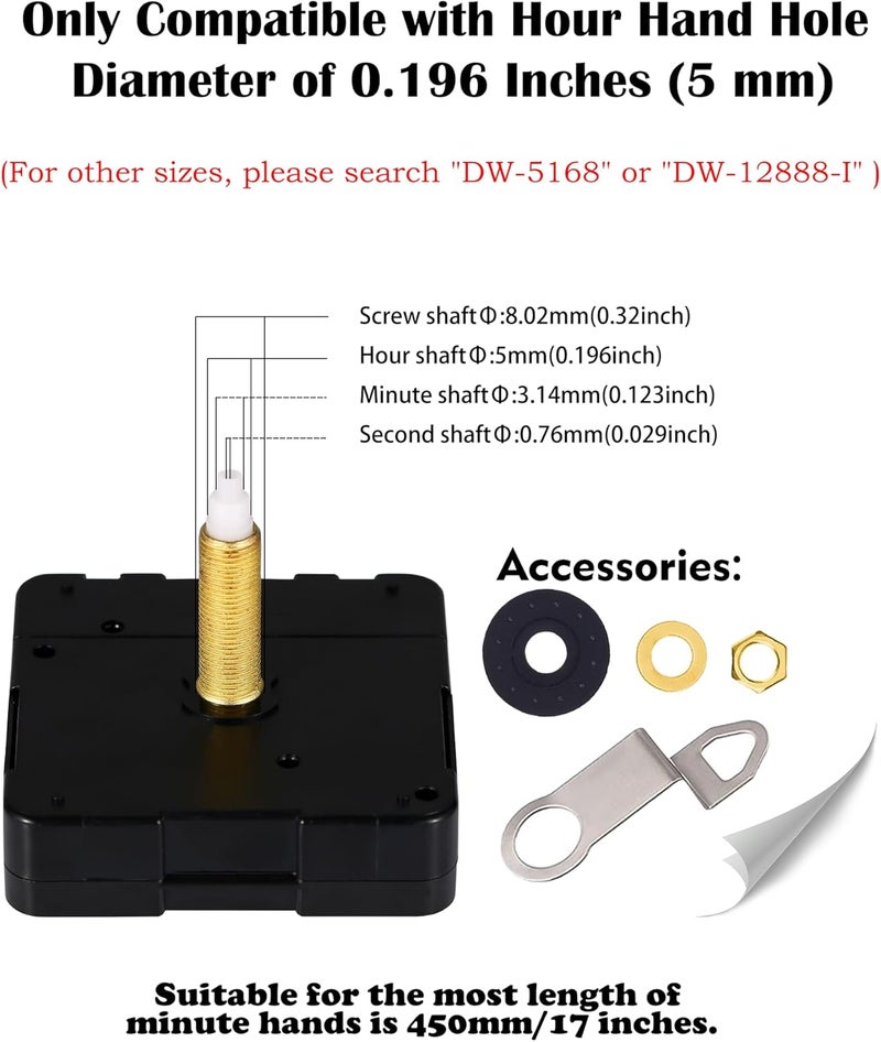 DEEWISH Revolutionizing Long Shaft Clock Mechanism Repair: The DW-1688 Series Quartz Movement, Your Solution to a High-Torque, Battery-Operated, Silent Sweeping Clock(32mm, no Clock Hands) - Image 3