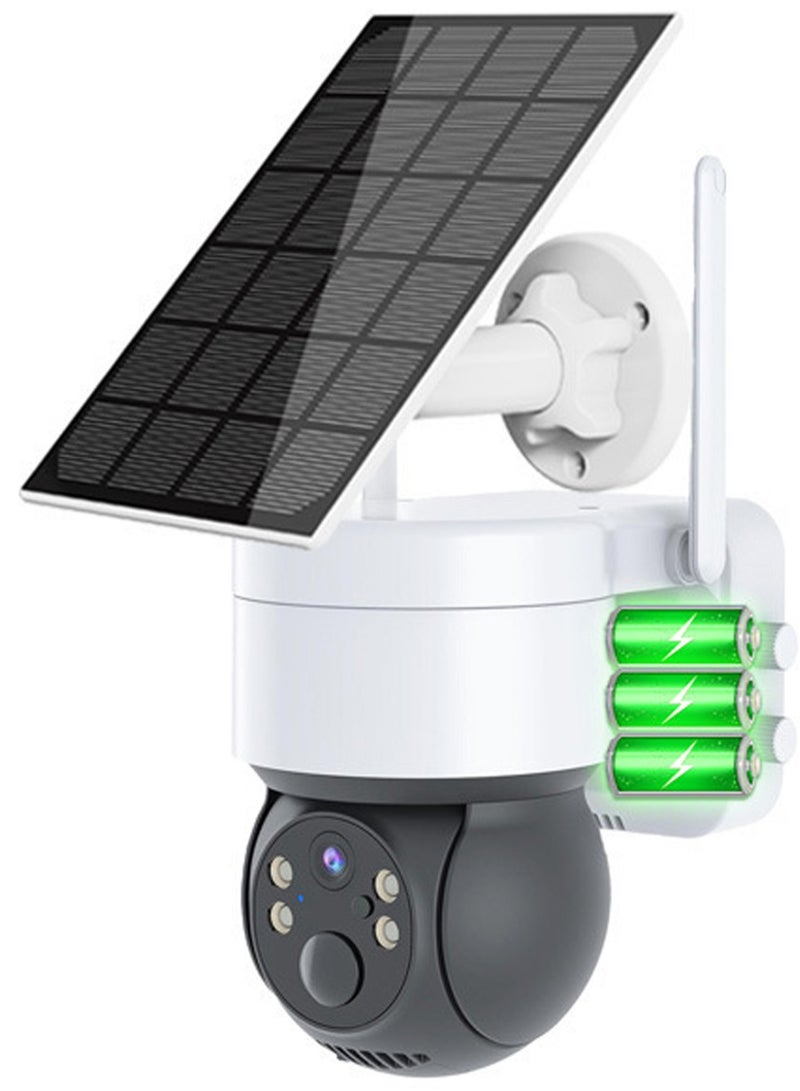 الرائد كاميرا أمنية خارجية لاسلكية تعمل بالطاقة الشمسية، كاميرا أمان عالية الدقة مقاومة للعوامل الجوية، رؤية عن بُعد عبر تطبيق، رؤية بانورامية للخارج. - Image 1