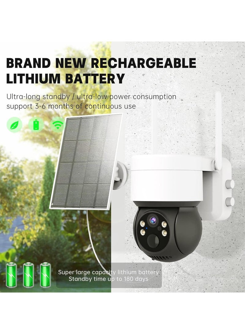 الرائد كاميرا أمنية خارجية لاسلكية تعمل بالطاقة الشمسية، كاميرا أمان عالية الدقة مقاومة للعوامل الجوية، رؤية عن بُعد عبر تطبيق، رؤية بانورامية للخارج. - Image 2