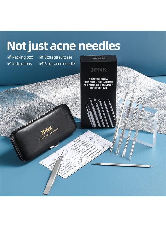 JPNK - Blackhead Remover Tool Comedones Extractor Acne Removal Kit for Blemish, Whitehead Popping, 6 Pcs Zit Removing for Nose Face Tools with a Leather Bag - Image 1
