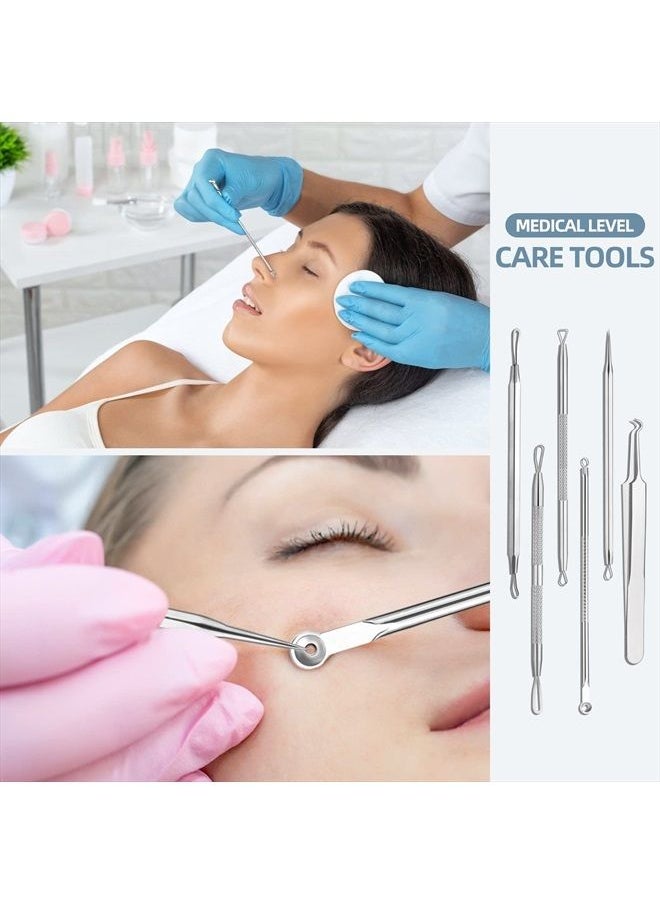 JPNK - Blackhead Remover Tool Comedones Extractor Acne Removal Kit for Blemish, Whitehead Popping, 6 Pcs Zit Removing for Nose Face Tools with a Leather Bag - Image 1