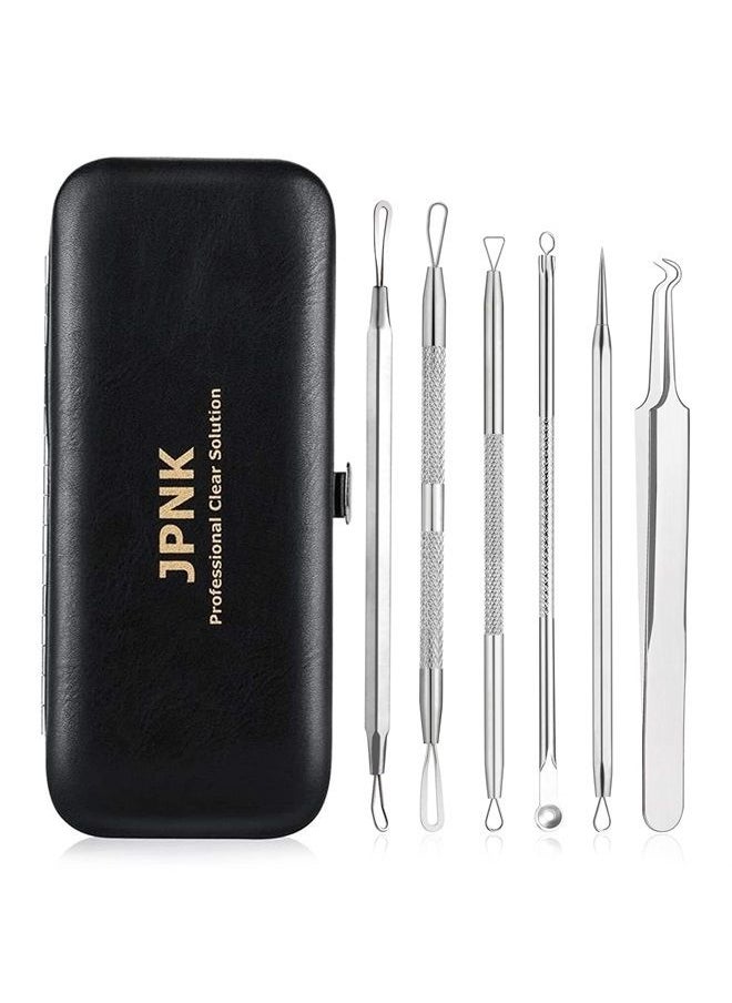 JPNK - Blackhead Remover Tool Comedones Extractor Acne Removal Kit for Blemish, Whitehead Popping, 6 Pcs Zit Removing for Nose Face Tools with a Leather Bag - Image 1