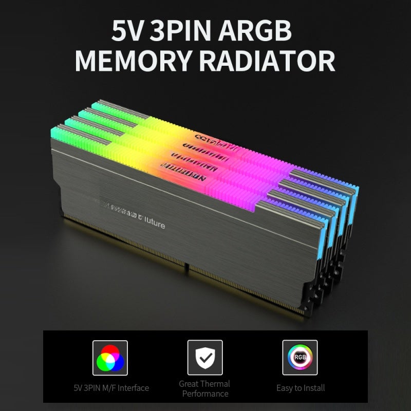 COOLMOON 5V ARGB Memory Cooler for Narrow/Wide/Single/Dual Sided Aluminium Alloy Heatsink Support Syncing Lighting Effect, Grey - Image 3