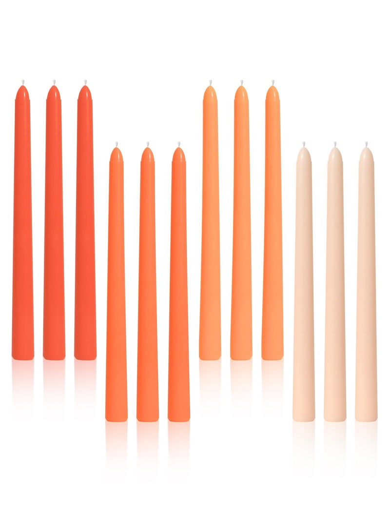 شموع مدببة 10 بوصة برتقالية، مجموعة من 12 شمعة طويلة مدببة بدون رائحة، بدون تنقيط، بدون دخان، مناسبة لحفلات الزفاف وديكور المنزل والعشاء، سلسلة ألوان طبيعية - Image 1