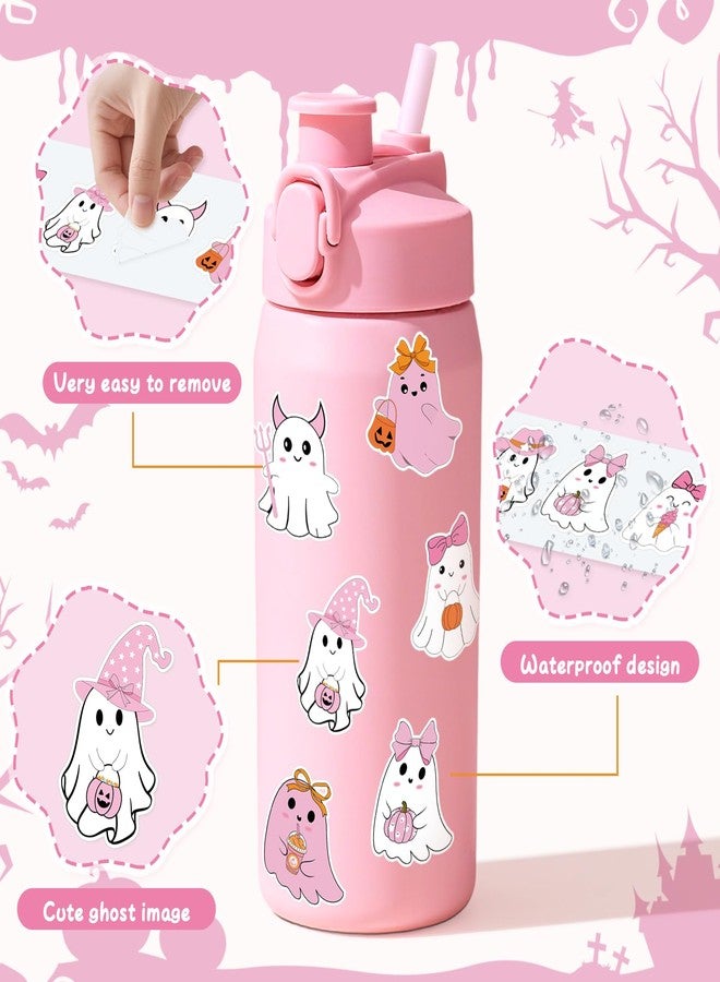 K KUMEED Pink Halloween Stickers Roll Cute Ghost Spooky Waterproof Self-Adhesive Decal Stickers for Halloween Party Envelope Scrapbook Decor DIY Crafts Scrapbooks Halloween Party Decor,500 PCS - Image 3