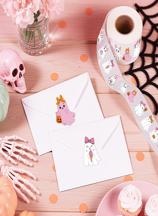 K KUMEED Pink Halloween Stickers Roll Cute Ghost Spooky Waterproof Self-Adhesive Decal Stickers for Halloween Party Envelope Scrapbook Decor DIY Crafts Scrapbooks Halloween Party Decor,500 PCS - Image 4