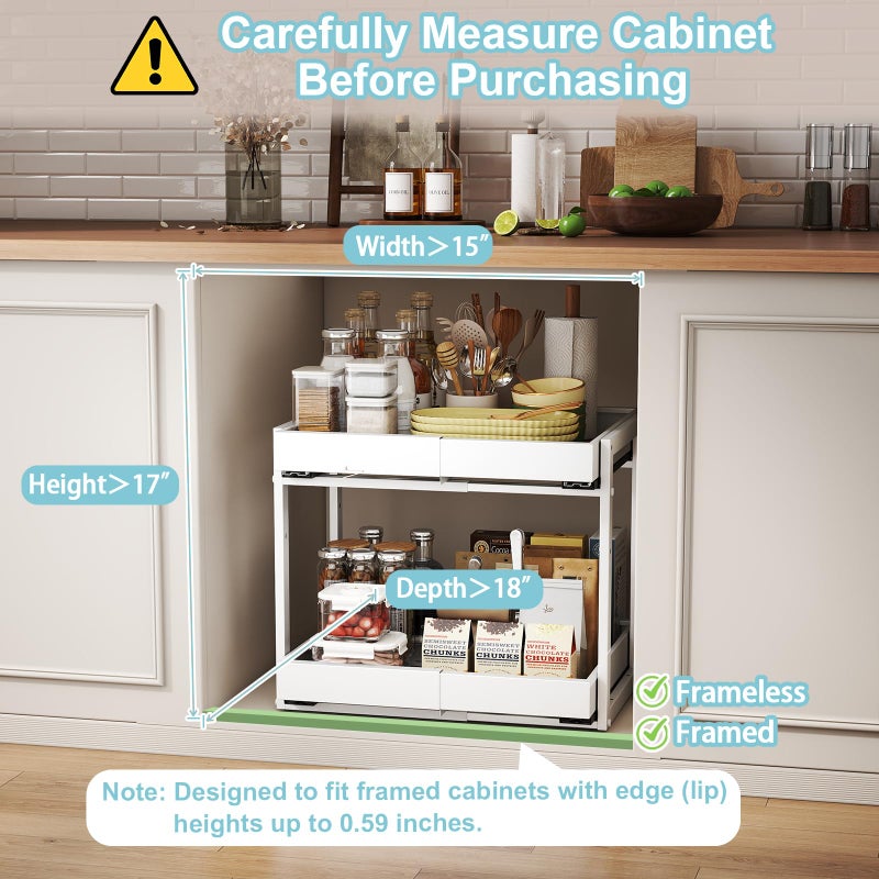 Golener 2-Tier Expandable Pull Out Cabinet Organizer - Slide Out Drawers for Kitchen Cabinets, Bathroom Organizers and Storage, Under Sink Organizer for Kitchen Storage Organization, White Metal Frame - Image 5