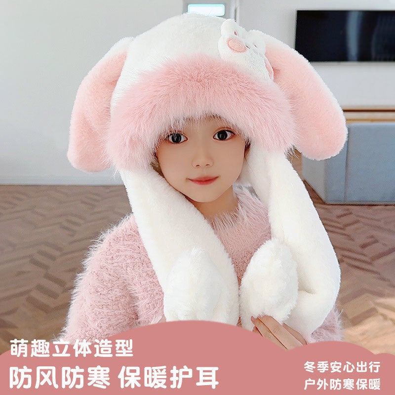 Ears Can Move Cute Rabbit Ears Children'S Hat Scarf Winter Girl Plush Ear Protection Warm Lei Feng Hat - Image 4