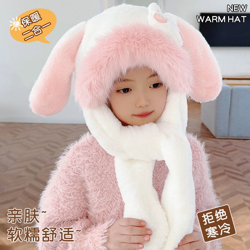 Ears Can Move Cute Rabbit Ears Children'S Hat Scarf Winter Girl Plush Ear Protection Warm Lei Feng Hat - Image 3