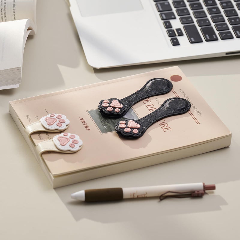 Ovesmusl 2Pcs Magnetic Leather Bookmarks with Gift Box, Magnetic Pen Holder Book Marks Clip Gift for Book Lover Readers Men Women Teachers Students, Paw (Black+Black) - Image 4