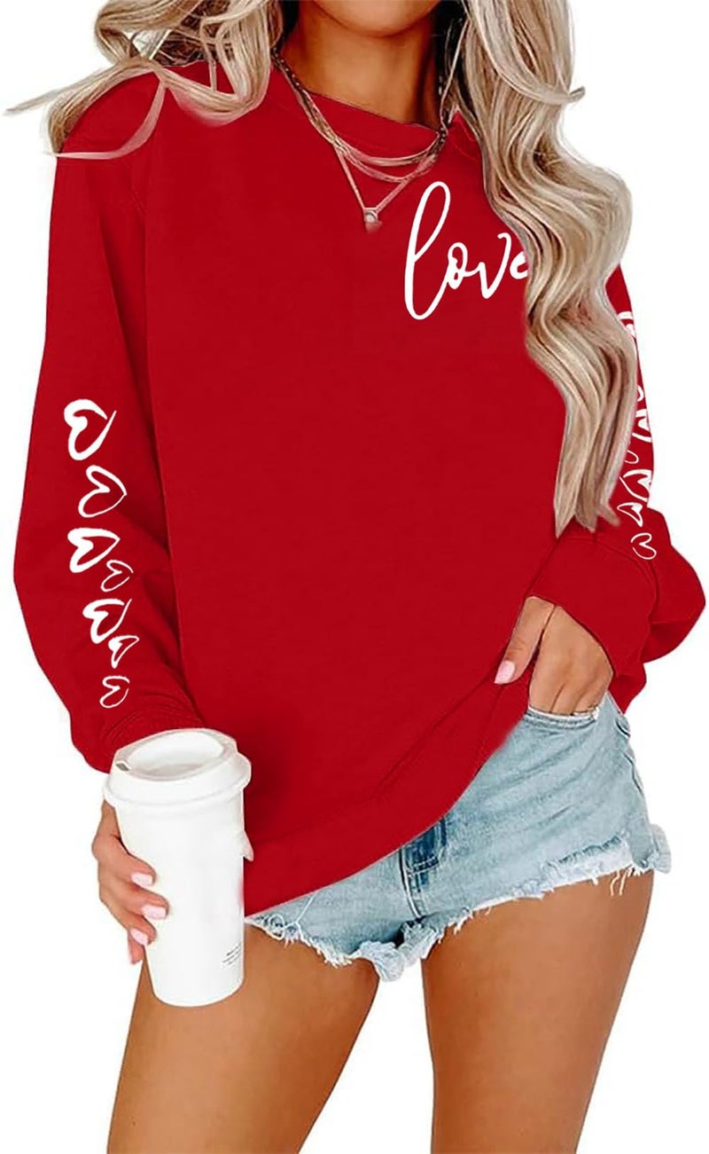 YALUCOR Valentines Day Sweatshirts for Women Valentine Sweatshirt Love Heart Graphic Pullover Tops Casual Tops - Image 1