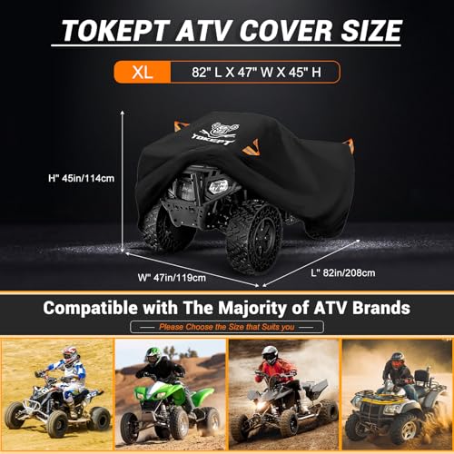 Tokept ATV Cover, Waterproof Heavy Duty 4 Wheeler Cover Quad Cover All Season Weather Proof Outdoor UV Protection for 82 Inch Polaris Kawasaki Yamaha Suzuki Honda (Black XLarge) - Image 2
