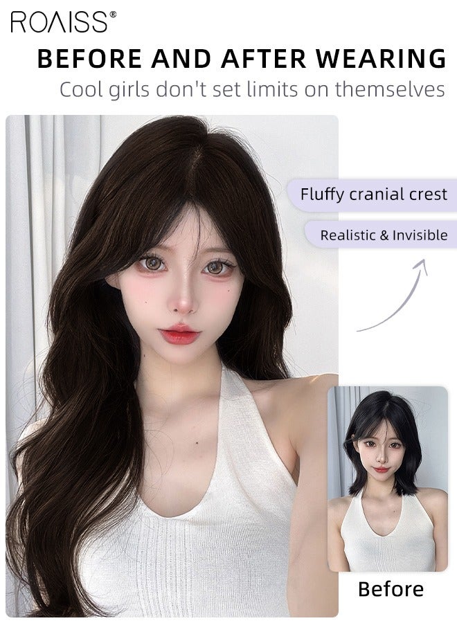 رويس 3 قطع من وصلات الشعر بالمشابك، وصلات شعر صناعية طويلة مجعدة قليلا غير مرئية قابلة للتعديل ومقاومة للحرارة للفتيات والنساء، بني داكن، 45 سم / 60 سم - Image 2