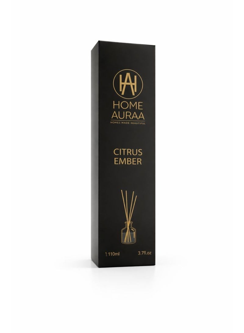 Home auraa Citrus Ember Reed Diffuser 110ml – Long-Lasting Home Fragrance with Fresh Citrus & Warm Amber Notes for Living Room & Bedroom - Image 1