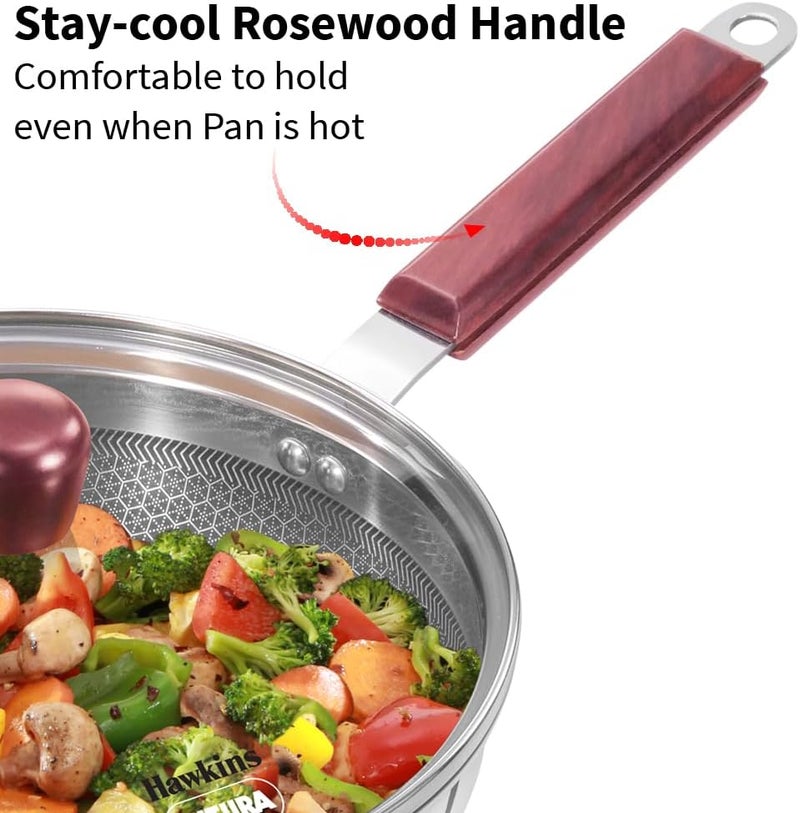 Hawkins 22 cm Triply Stainless Steel Nonstick Frying Pan with Glass Lid and Rosewood Handle - Image 5