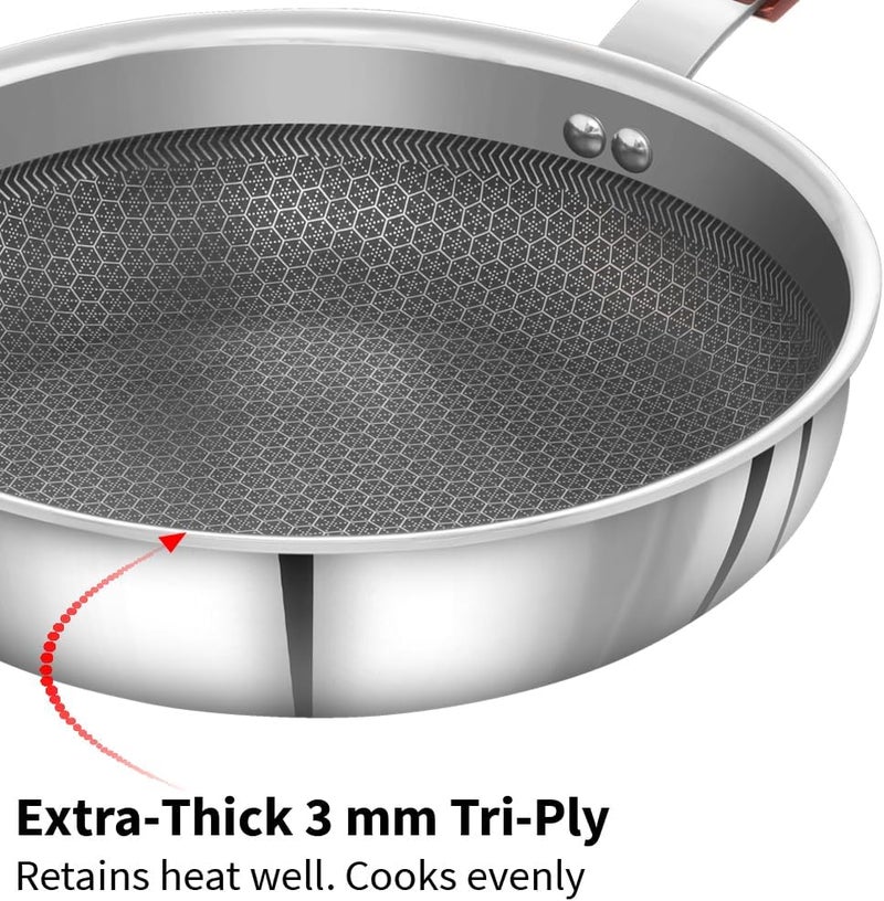 Hawkins 22 cm Triply Stainless Steel Nonstick Frying Pan with Glass Lid and Rosewood Handle - Image 4