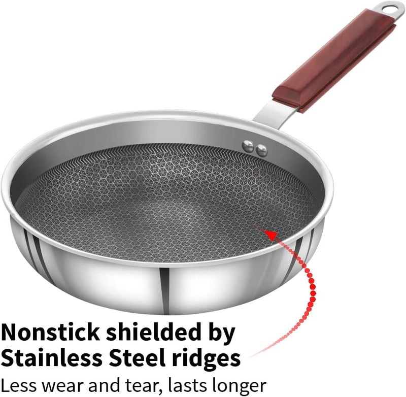 Hawkins 22 cm Triply Stainless Steel Nonstick Frying Pan with Glass Lid and Rosewood Handle - Image 2