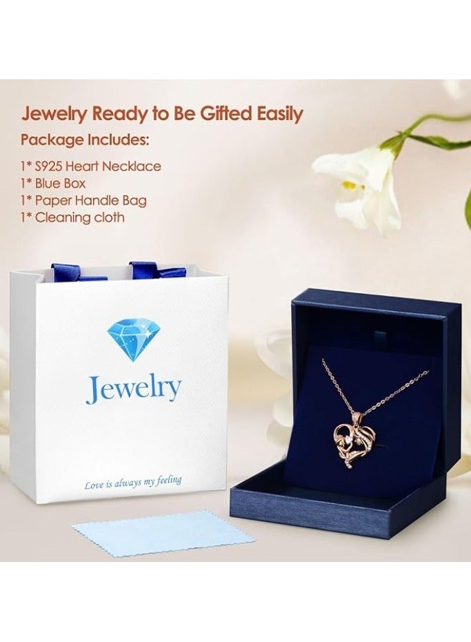 Zifeel Mother and Child Love Heart Pendant Necklace, Mothers Day Gift,  925 Sterling Silver Rose Gold  Birthstone Necklace for Women, Mothers Day Valentines, Anniversary, Birthday,  Jewelry Gifts for Mom, Women, Wife Grandma... - Image 4