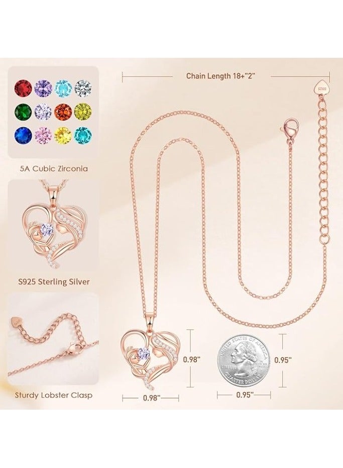 Zifeel Mother and Child Love Heart Pendant Necklace, Mothers Day Gift,  925 Sterling Silver Rose Gold  Birthstone Necklace for Women, Mothers Day Valentines, Anniversary, Birthday,  Jewelry Gifts for Mom, Women, Wife Grandma... - Image 3