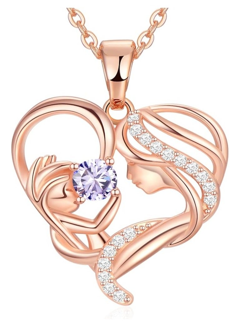 Zifeel Mother and Child Love Heart Pendant Necklace, Mothers Day Gift,  925 Sterling Silver Rose Gold  Birthstone Necklace for Women, Mothers Day Valentines, Anniversary, Birthday,  Jewelry Gifts for Mom, Women, Wife Grandma... - Image 1