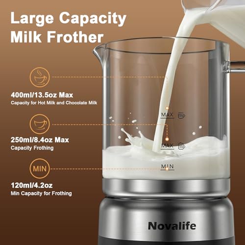 Novalife 5-in-1 Electric Milk Frother, Removable Milk Frother and Steamer One-Touch for Hot and Cold Milk Froth Latte/Cappuccino/Hot Chocolate, 600W Milk Frother, Dishwasher-Safe BPA Free (black) - Image 4