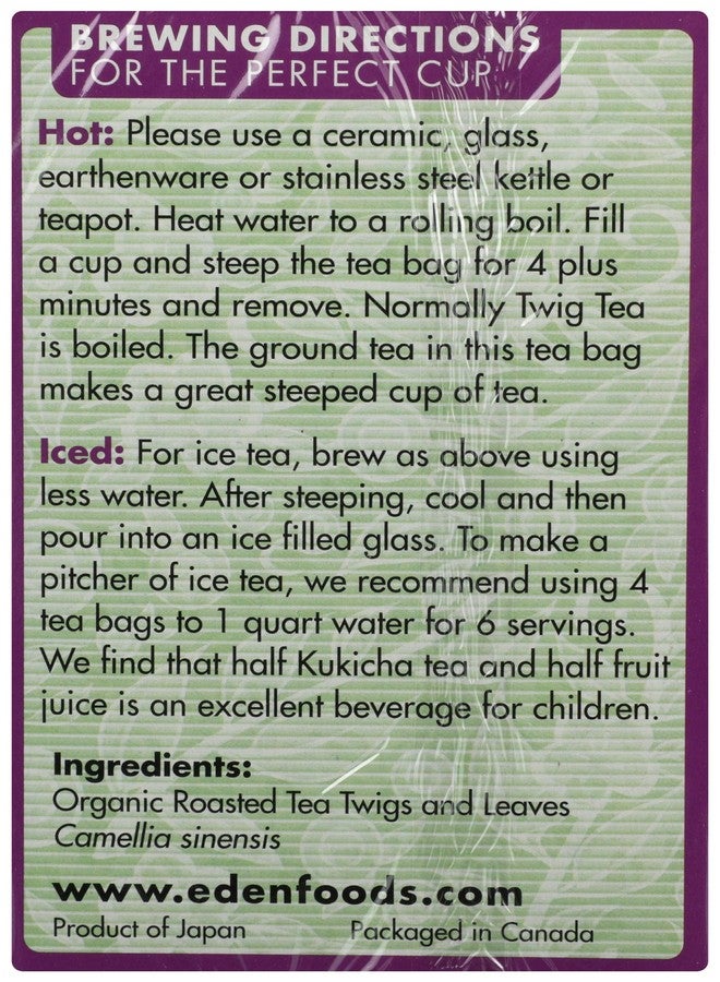 Eden Twig Tea, Tea Bags, Kukicha, Organic 1.12 oz Boxes - Image 2