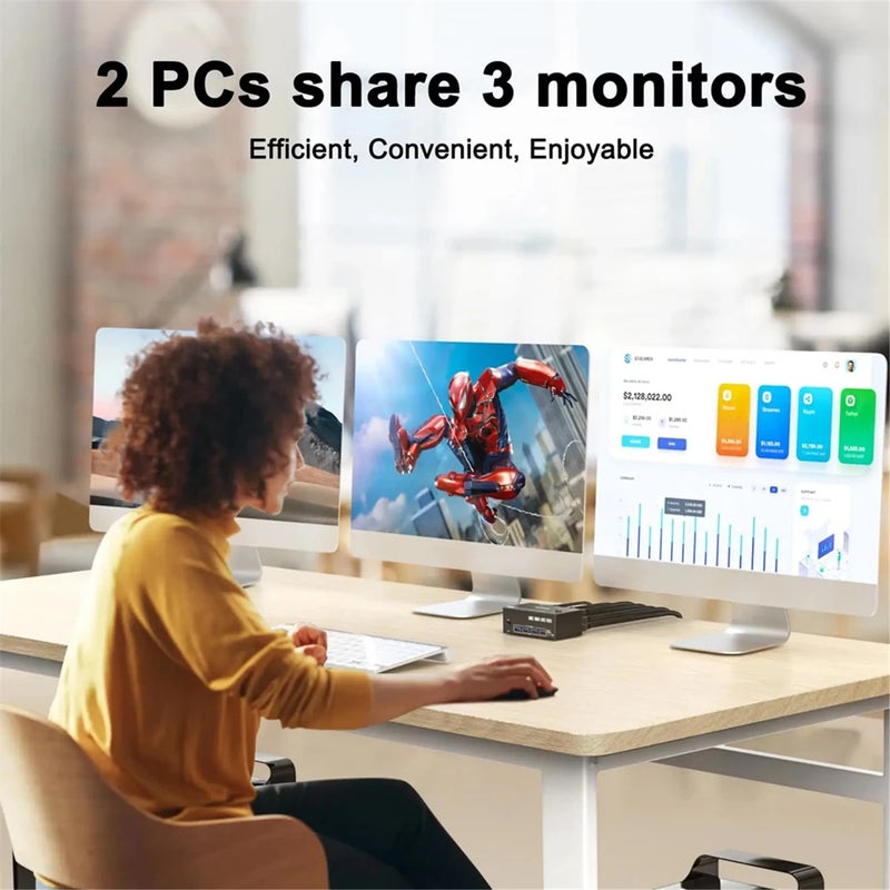 KVM Switcher 2 Input 3 Output 3 Monitors 2 Computers Switch Support 8K@30Hz 4K@144Hz USB 3.0 Displayport for 2 PC Share - Image 4