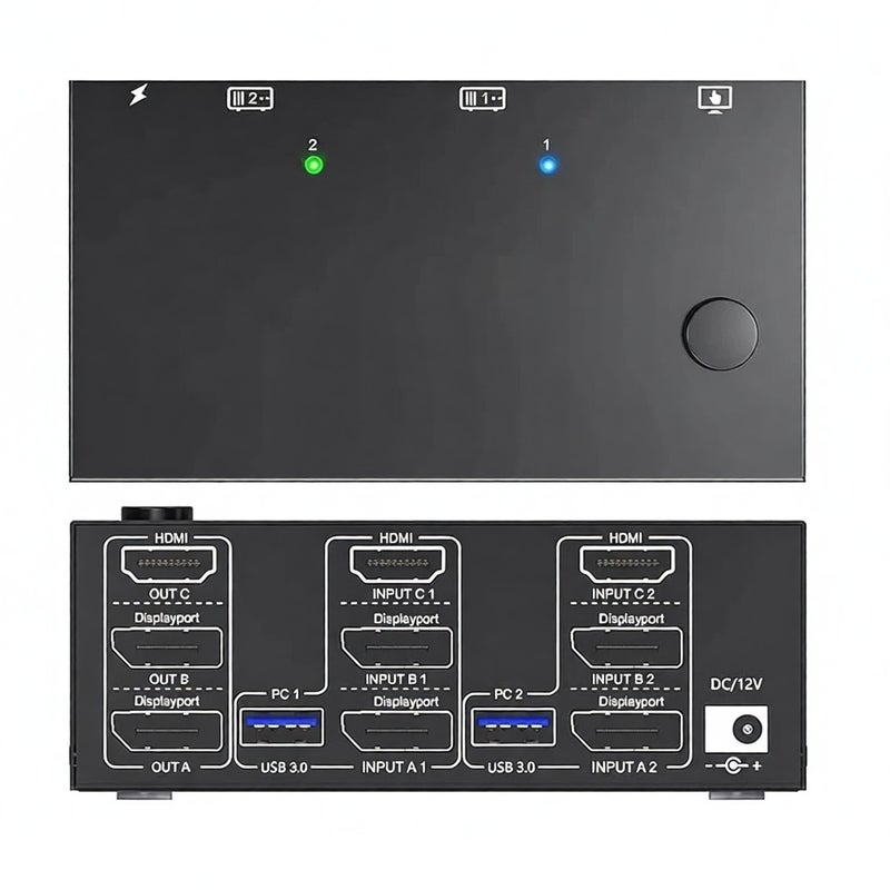 KVM Switcher 2 Input 3 Output 3 Monitors 2 Computers Switch Support 8K@30Hz 4K@144Hz USB 3.0 Displayport for 2 PC Share - Image 1