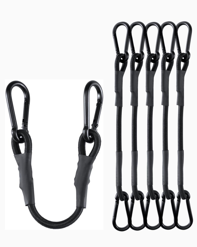 LuckyStraps 8 Inch Short Small Carabiner Bungee Cord with 190 Lbs Max Break Strength, 8 Pcs Black Mini UV Resistant Bungee Straps with Upgraded Carabiner Hooks, Great for Cargo, Bike, Kayak Boat, Luggage, etc - Image 1