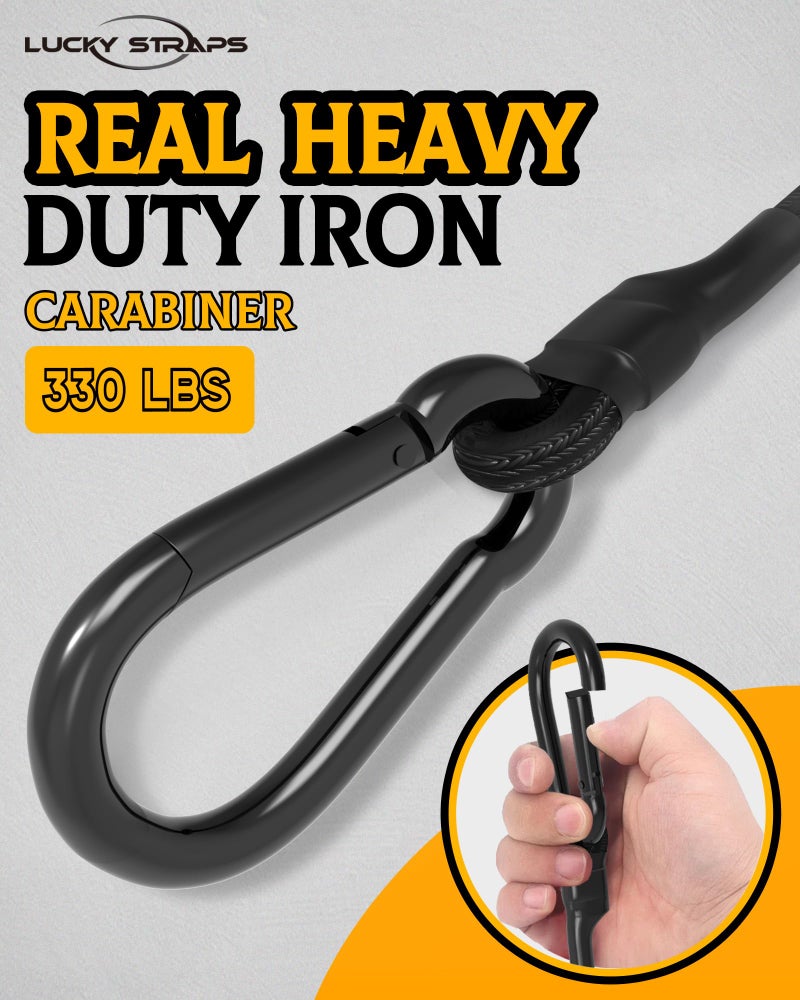 LuckyStraps 8 Inch Short Small Carabiner Bungee Cord with 190 Lbs Max Break Strength, 8 Pcs Black Mini UV Resistant Bungee Straps with Upgraded Carabiner Hooks, Great for Cargo, Bike, Kayak Boat, Luggage, etc - Image 3