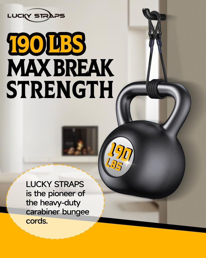LuckyStraps 8 Inch Short Small Carabiner Bungee Cord with 190 Lbs Max Break Strength, 8 Pcs Black Mini UV Resistant Bungee Straps with Upgraded Carabiner Hooks, Great for Cargo, Bike, Kayak Boat, Luggage, etc - Image 2