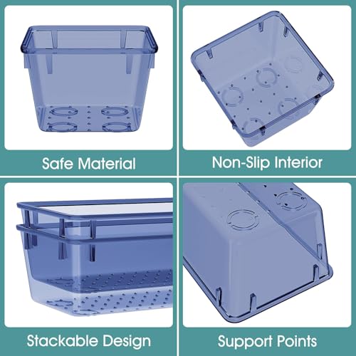 WOWBOX 25 PCS Plastic Drawer Organizer Set, 4 Sizes Desk Drawer Divider Organizers and Storage Bins for Makeup, Jewelry, Gadgets for Kitchen, Bedroom, Bathroom, Office, Clear Dark Blue - Image 3