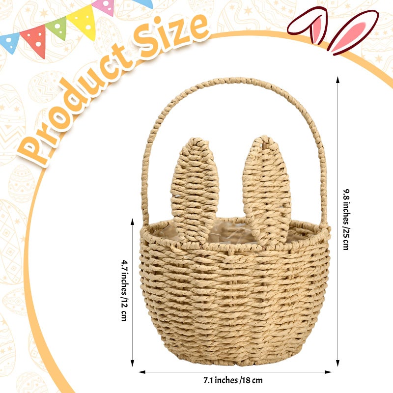 ARQRHTLY Easter Bunny Basket with Handle Handmade Wicker Bunny Ears Picnic Basket Sturdy Rattan Woven Rabbit Storage Container for Easter Gifts Egg Hunt Flower Candy Organizer Spring Party Decor - Image 2