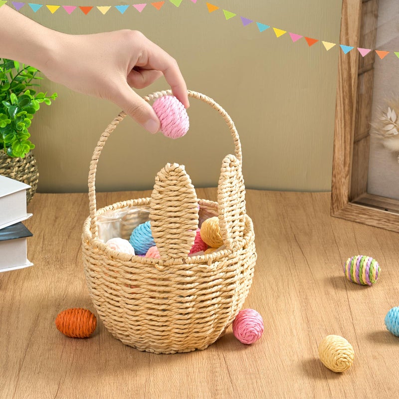 ARQRHTLY Easter Bunny Basket with Handle Handmade Wicker Bunny Ears Picnic Basket Sturdy Rattan Woven Rabbit Storage Container for Easter Gifts Egg Hunt Flower Candy Organizer Spring Party Decor - Image 4