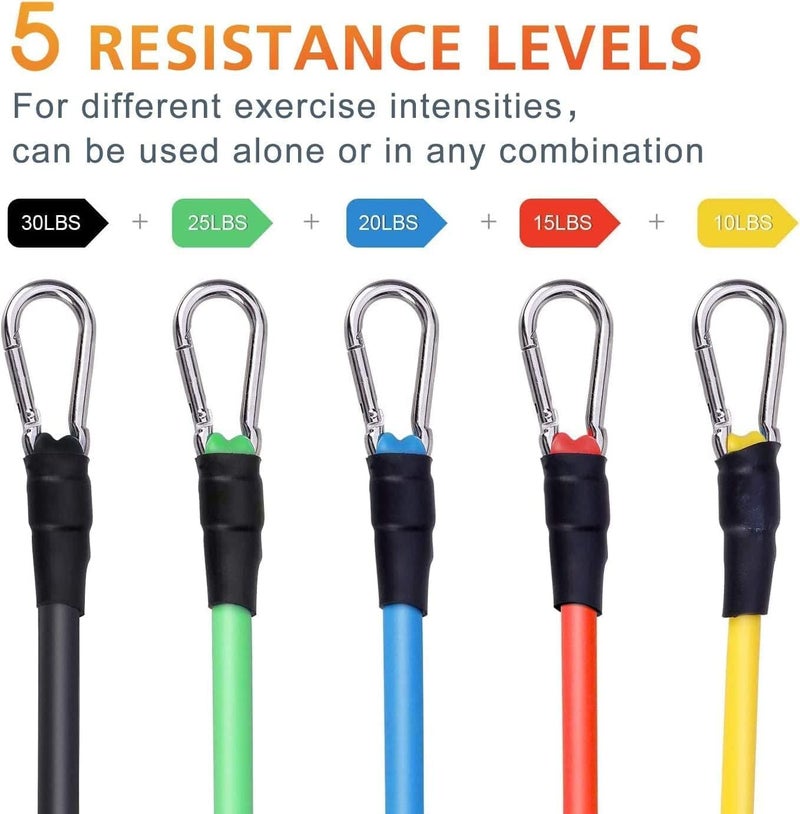 5-Piece Exercise Resistance Bands Set - Strength Training Fitness Tubes with Handles, Door Anchor & Ankle Straps - Image 2