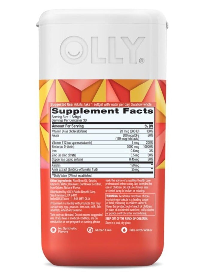 OLLY Ultra Strength Hair Multi-Benefit-Blend,Support Healthy Hair 30 Softgels - Image 2