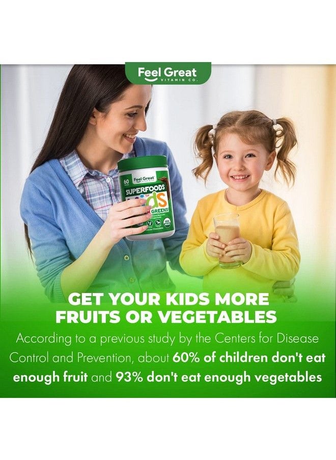 Feel Great 365 - Kids Superfood Greens Cocoa Chocolate Superfood Powder By Feel Great Vitamin Co ; Made With Real Greens Fruits & Vegetables ; Gluten Free ; Contains Enzymes And Probiotics - Image 1