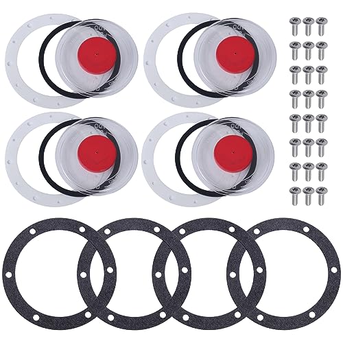CheeMuii 3595995 Hub Cap Window Cover Kit for 3434009 Hub Caps 4 Set 3595995 Hubcap Oil Window with Plugs Gaskets and Bolts Replace for Stemco 3434009 Semi Truck Trailer Hub Caps - Image 1