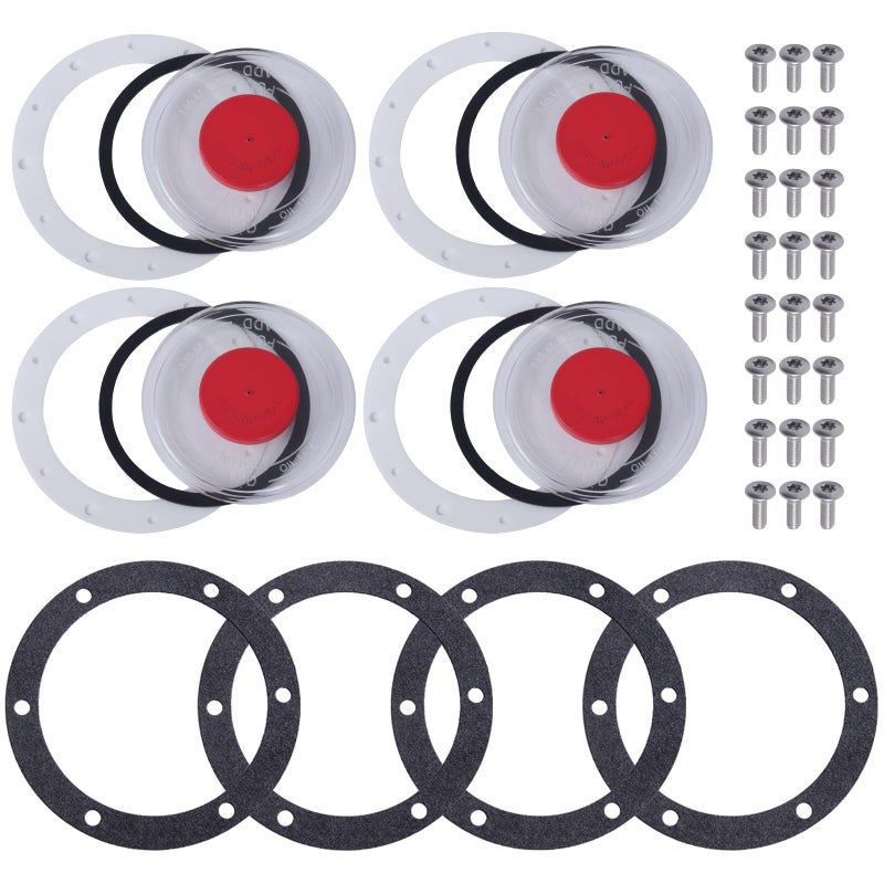 CheeMuii 3595995 Hub Cap Window Cover Kit for 3434009 Hub Caps 4 Set 3595995 Hubcap Oil Window with Plugs Gaskets and Bolts Replace for Stemco 3434009 Semi Truck Trailer Hub Caps - Image 3