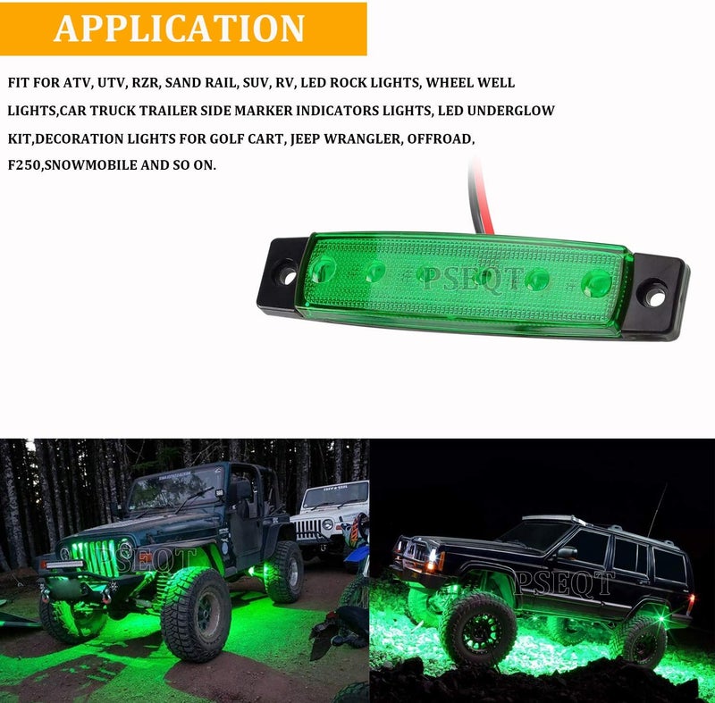 PSEQT 10 Pcs LED Rock Strip Lights Car Underglow Wheel Fender Well Lighting Kits Waterproof for Golf Cart Wrangler Offroad Truck RV UTV ATV Snowmobile (Green) - Image 3