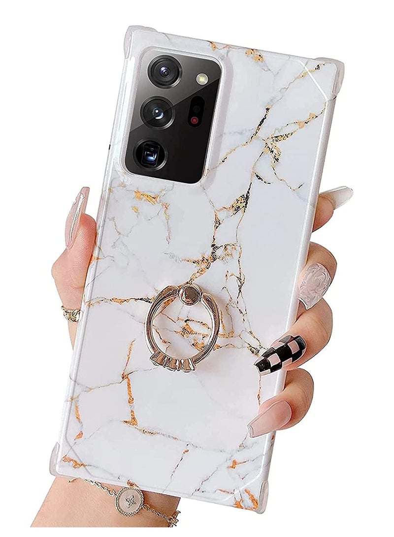Captaintech For Samsung Galaxy Note 20 Ultra Case,with Ring Holder Diamond Rhinestone, Marble Cute Luxury, Scratch Resistant, Full Coverage, Delicate Touch Feeling, Ultra-thin Case (White Marble) KSA | Riyadh, Je - Image 1